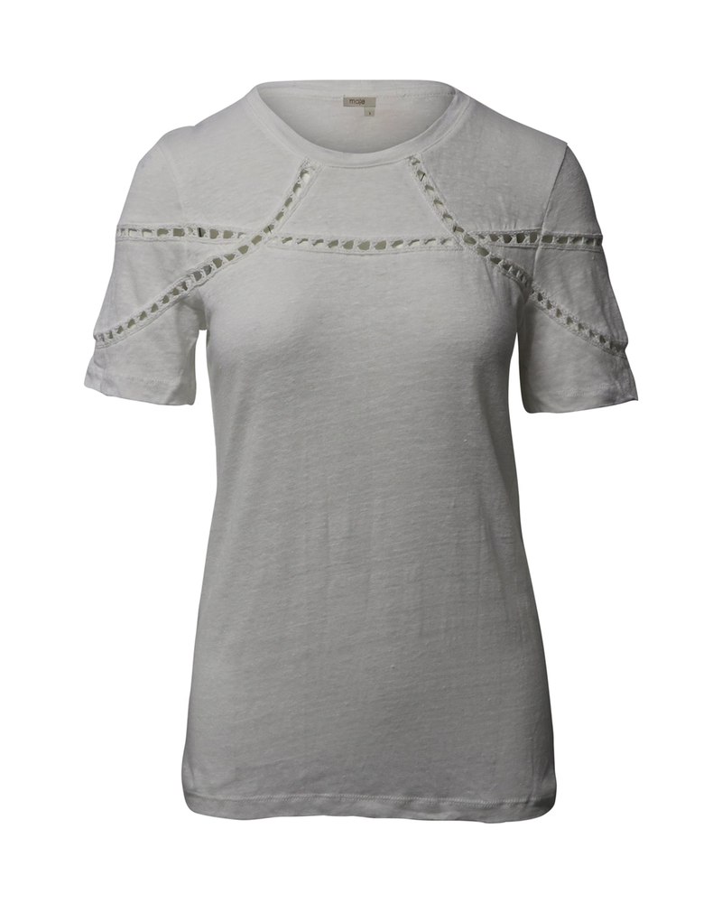 Maje Turan Lace Inserts T-shirt in White Linen