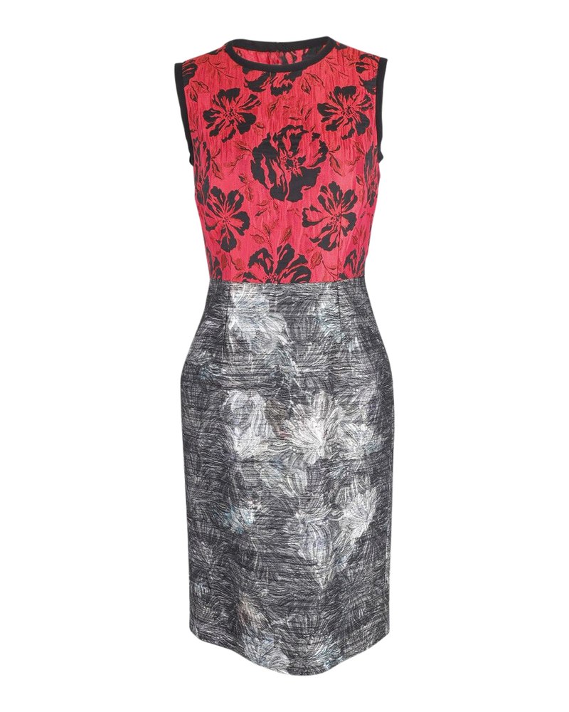 Dolce & Gabbana Printed Sleeveless Dress in Red and Silver Acetate