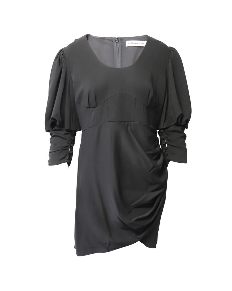 Self Portrait Stretch Crepe Midi Dress in Black Viscose