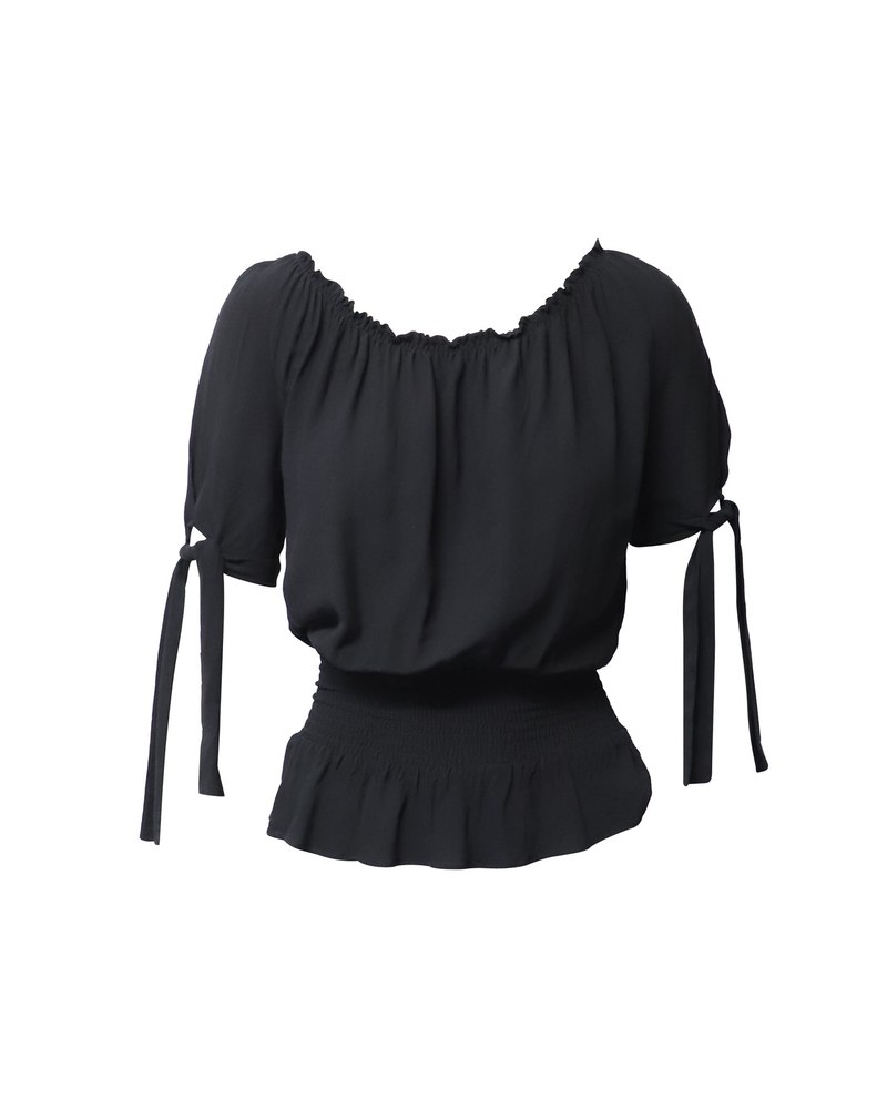 Maje Shirred Top in Black Viscose