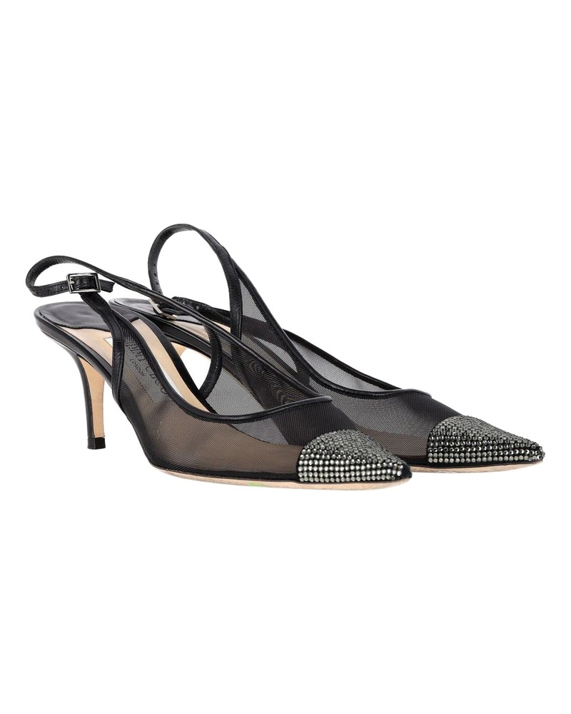 Jimmy Choo Anika Crystal-Embellished Slingback Pumps in Black Mesh and Leather 7748690804796