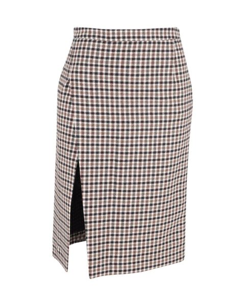 Maje Josselin Checked Asymmetric Slit Skirt in Brown Cotton and Wool 7748691230780
