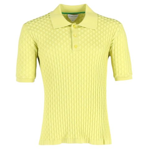 Bottega Veneta Triangle-Jacquard Polo Shirt in Yellow Silk 7748693164092