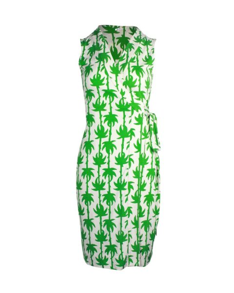 Diane Von Furstenberg Printed Sleeveless Wrap Dress in White Print Silk 7748693033020