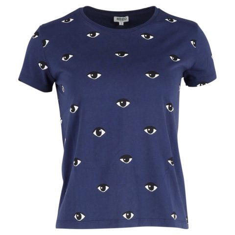 Kenzo Women’s Eyes Round Neck T-shirt in Blue Cotton