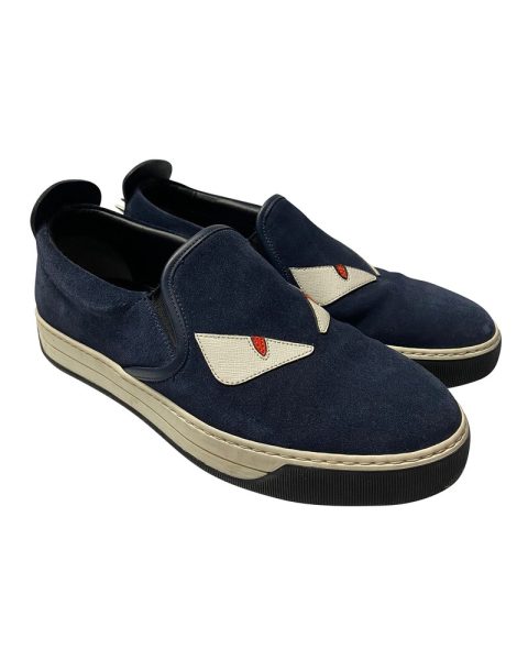 Fendi Monster 3D Eyes Slip-On Sneakers in Navy Blue Suede 7748693393468