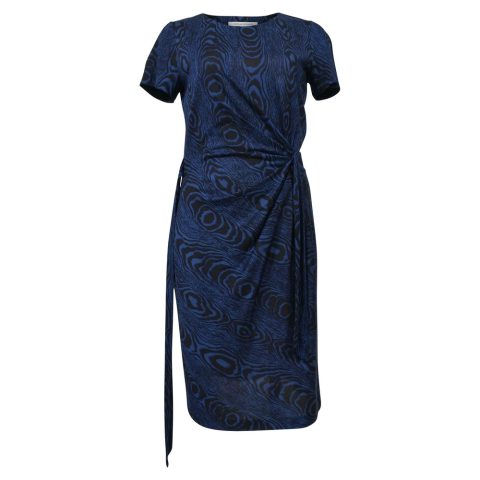 Diane Von Furstenberg Wood Grain Print Dress in Blue Polyester 7748694376508