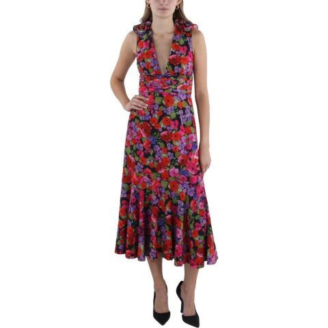 Below Knee Deep V Neck Midi Dress