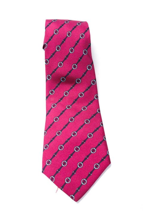 Hermes Mens Classic Width Stirrups Printed Silk Tie Fuschia Blue