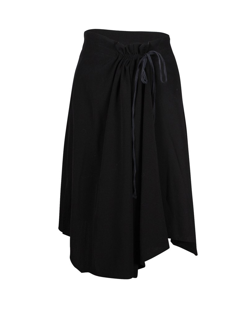 Ann Demeulemeester Drawstring Gathered Skirt in Black Wool 7748694704188