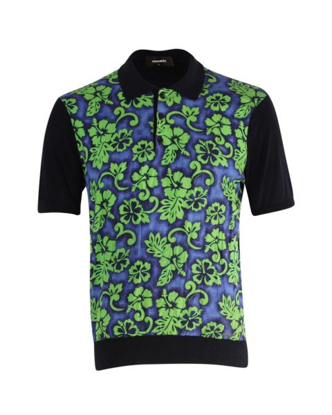 Dsquared2 Hawaiian Print Polo Shirt in Green Laine 7748695851068