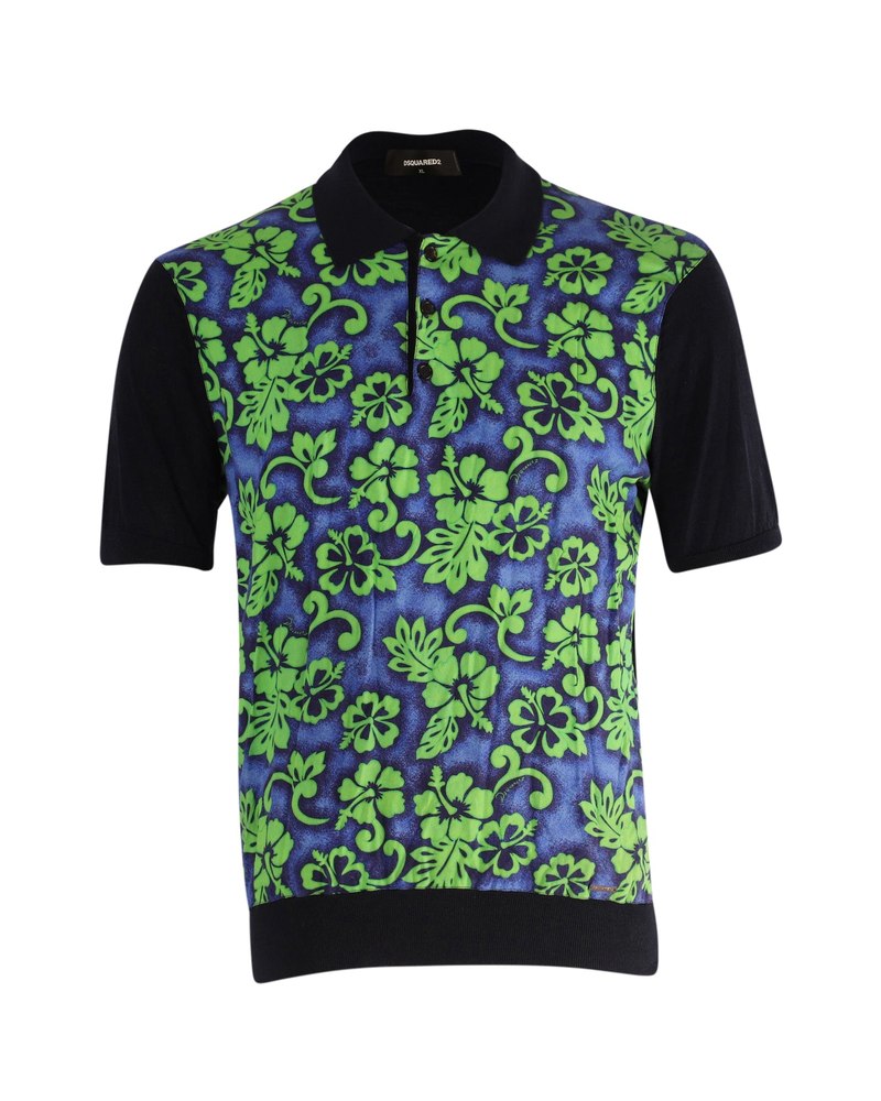 Dsquared2 Hawaiian Print Polo Shirt in Green Laine 7748695851068