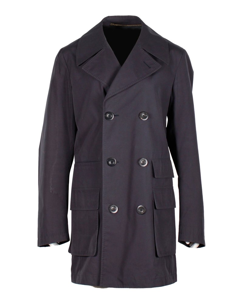 Valentino Garavani Double-Breasted Coat in Blue Wool 7748696408124