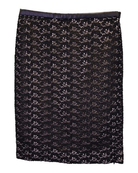 Diane Von Furstenberg Lace Nude Lining Pencil Skirt in Black Cotton 7748696571964