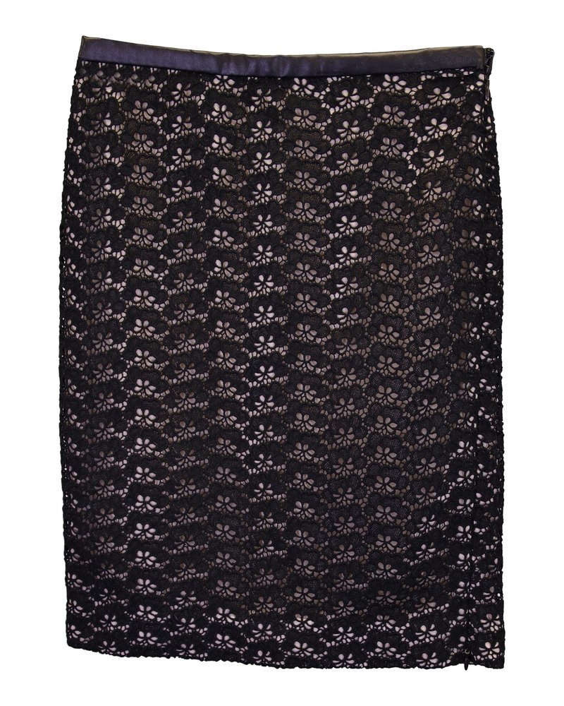 Diane Von Furstenberg Lace Nude Lining Pencil Skirt in Black Cotton 7748696571964