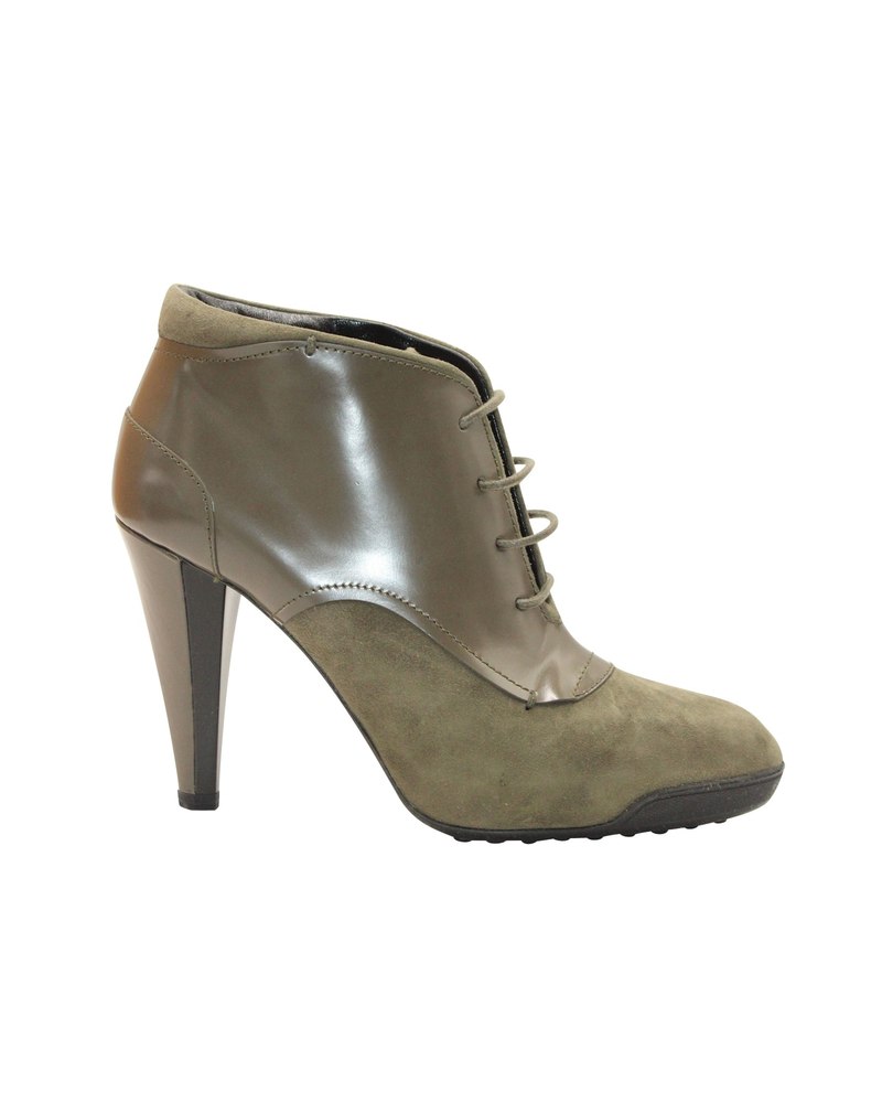Tod’s Lace-Up High Heel Boots in Olive Suede and Leather 7748696965180