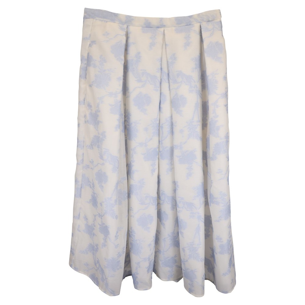 Erdem Floral Midi Skirt in Light Blue SIlk