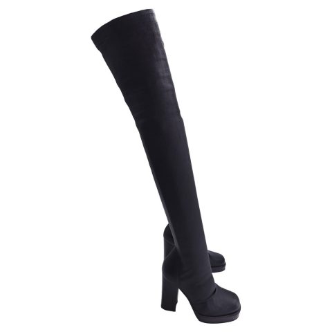Rick Owens Stocking Chunky Stretch Thigh High Boots in Black Leather