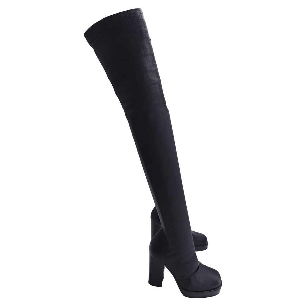 Rick Owens Stocking Chunky Stretch Thigh High Boots in Black Leather
