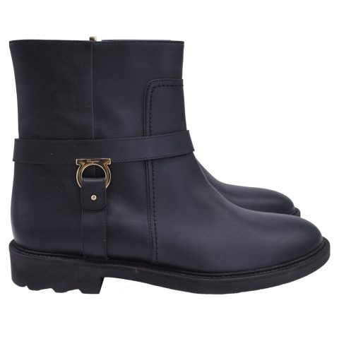 Salvatore Ferragamo Lampo Moto Boots in Black Leather