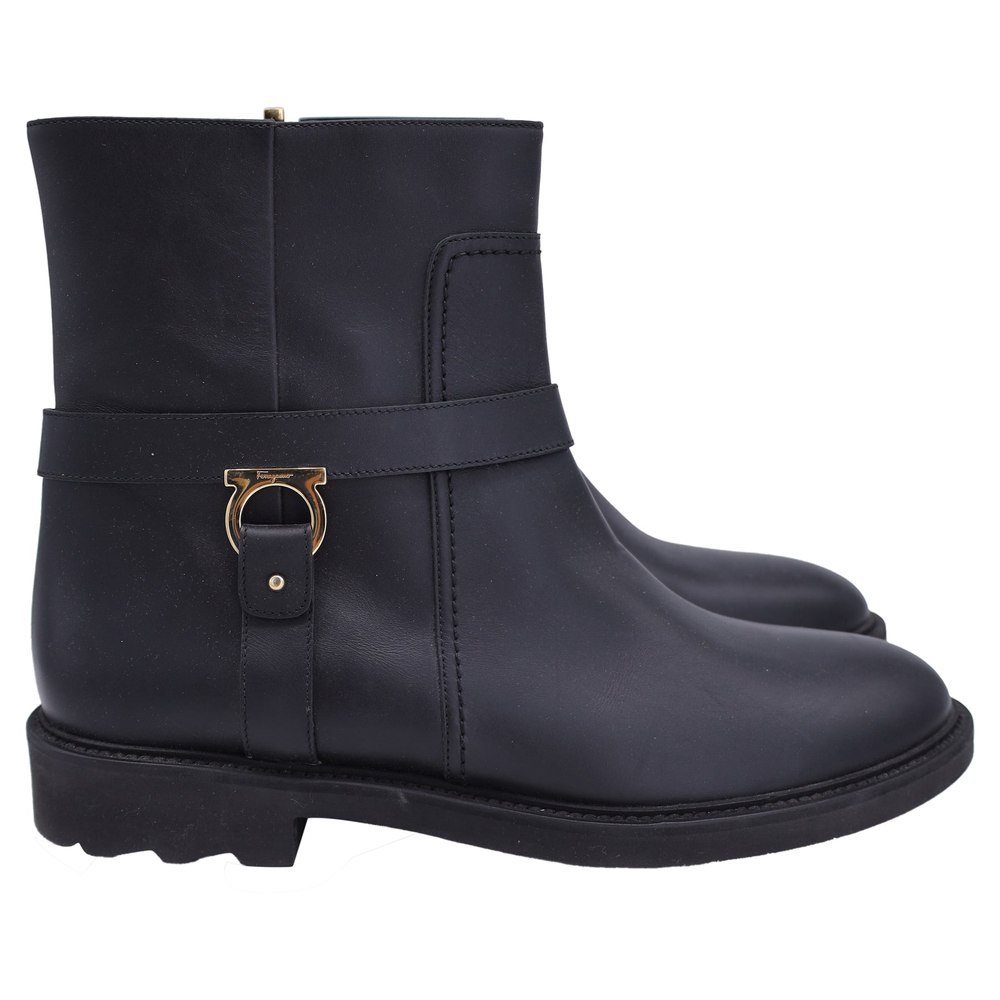 Salvatore Ferragamo Lampo Moto Boots in Black Leather