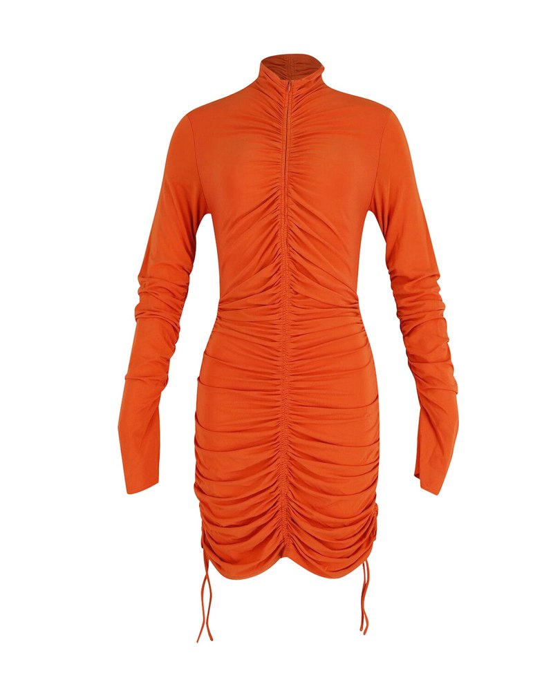 A.L.C Nolan Ruched Dress in Orange Viscose