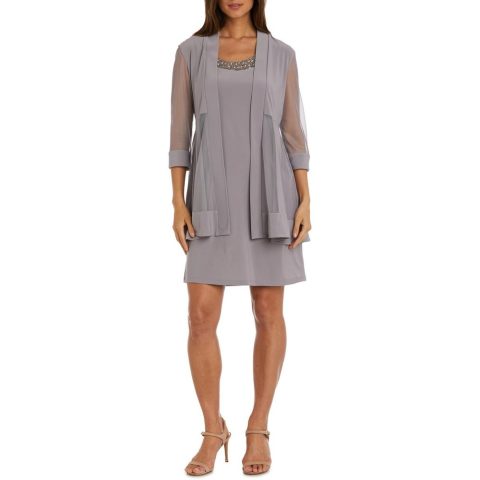 Two-Piece Embellished Ruffled Dress with Jacket