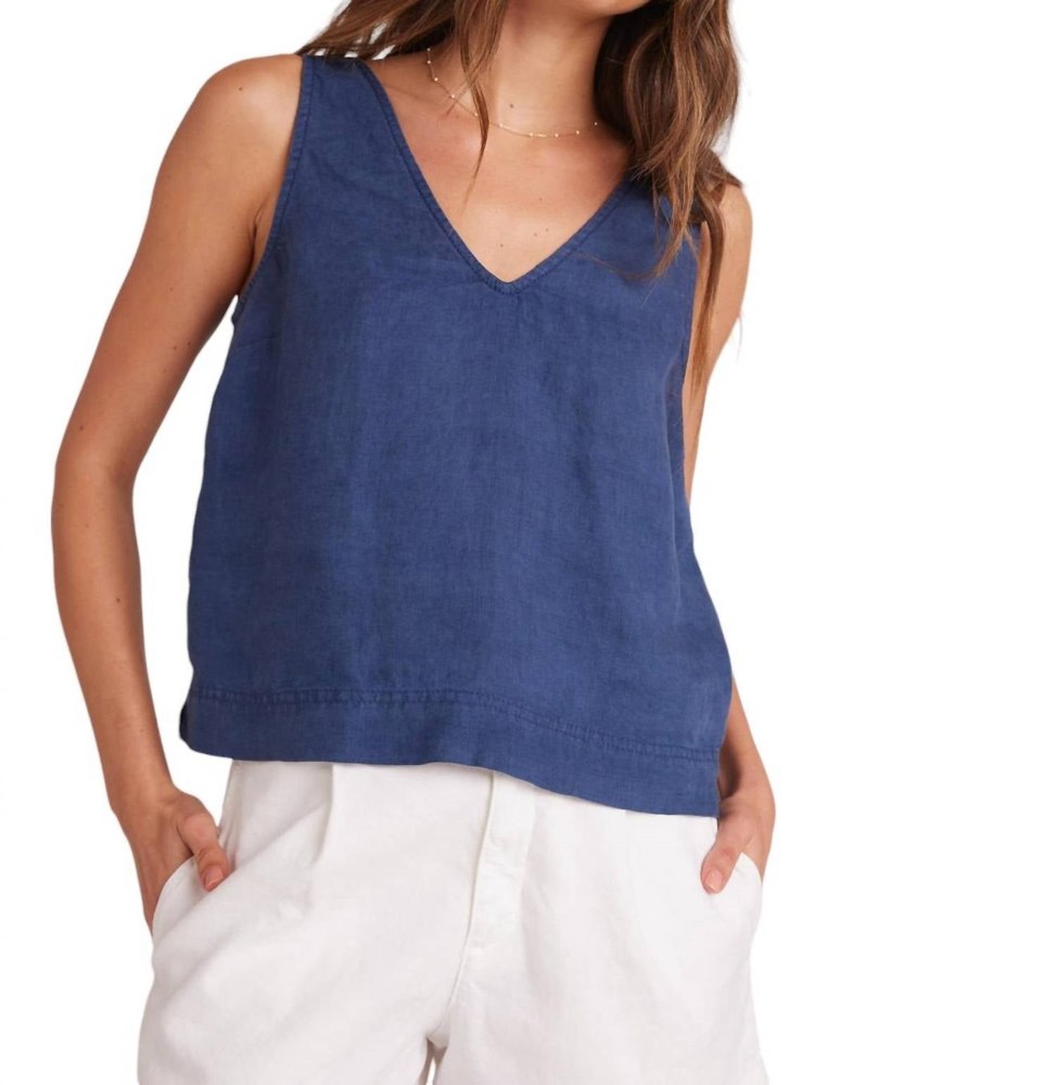 Sleeveless Button Back V-Neck Top In Brazilian Navy