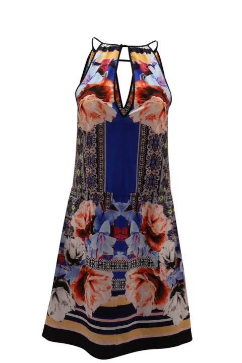 Clover Canyon Printed Keyhole Dress in Multicolor Polyester 7748699652156