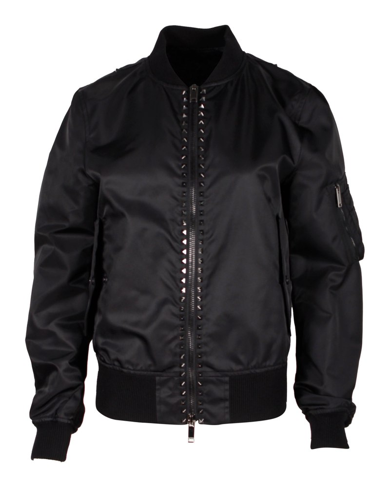 Valentino Garavani Rockstud Bomber Jacket in Black Nylon 7748704698428