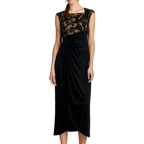 Petites Mesh Inset Evening Dress