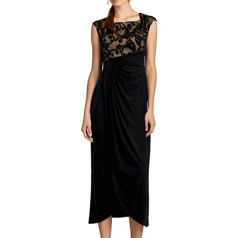 Petites Mesh Inset Evening Dress