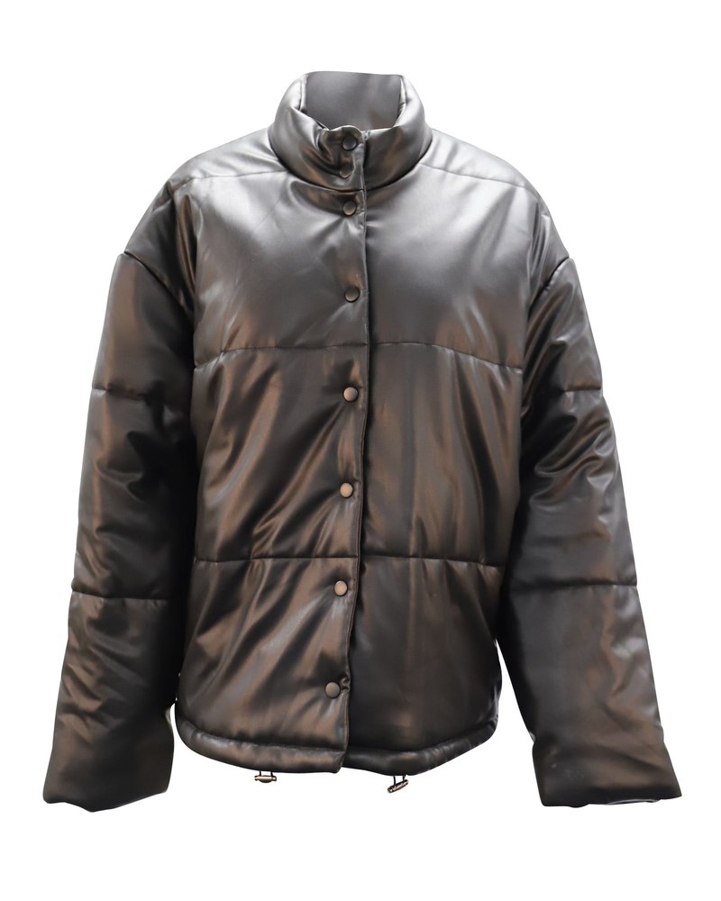 Rails Faux Leather Puffer Jacket in Black Polyester 7748702961724