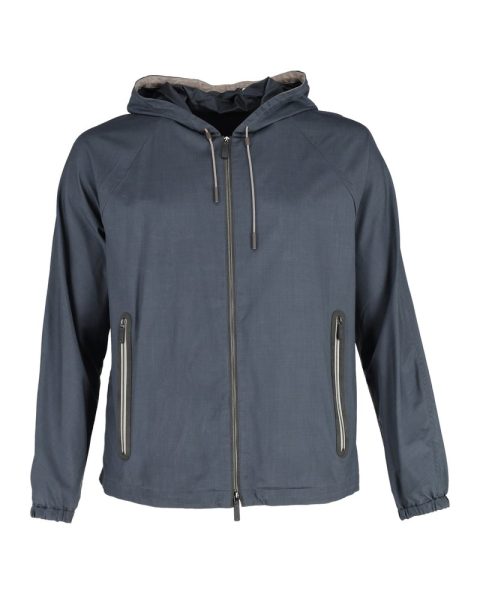 Ermenegildo Zegna Leggerissimo Traveller Hooded Jacket in Blue Linen 7748704632892