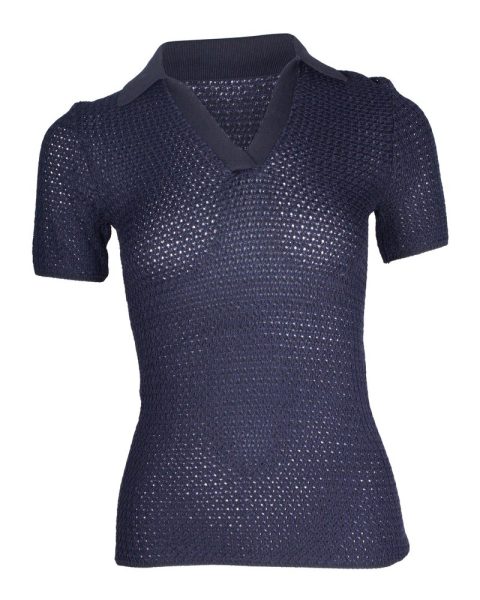 Dion Lee Basket-Weave Polo Shirt in Navy Blue Viscose 7748705353788