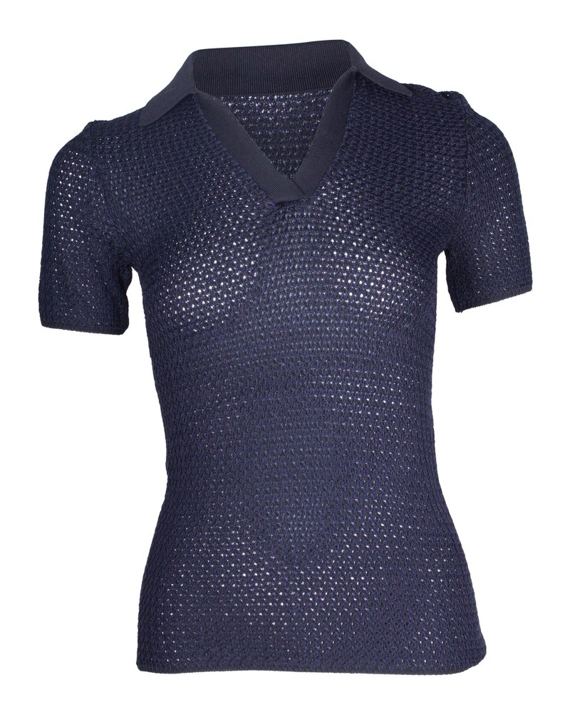 Dion Lee Basket-Weave Polo Shirt in Navy Blue Viscose 7748705353788