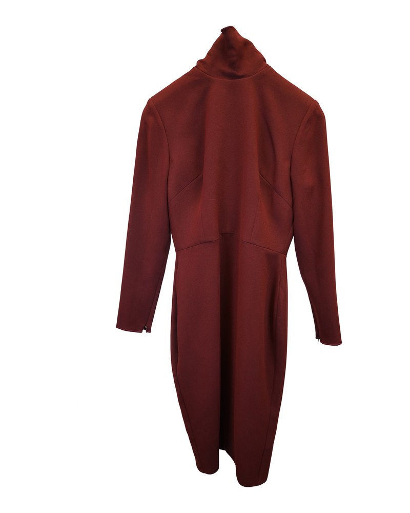 Alex Perry Mock Neck Dress in Burgundy Triacetate 7748701519932