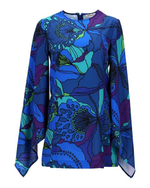 The Attico Floral Long Sleeve Mini Dress in Multicolor Viscose 7748700209212