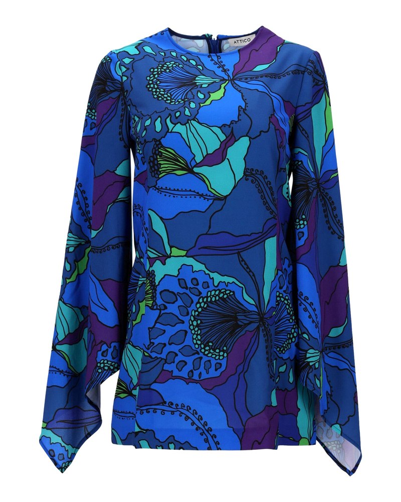 The Attico Floral Long Sleeve Mini Dress in Multicolor Viscose 7748700209212