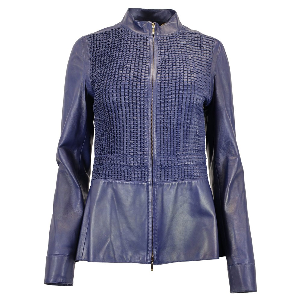 Escada Textured-Front Jacket in Navy Blue Leather 7748700602428