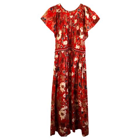 Ulla Johnson Lottie Pleated Floral-Print Midi Dress in Red Cotton 7748700569660