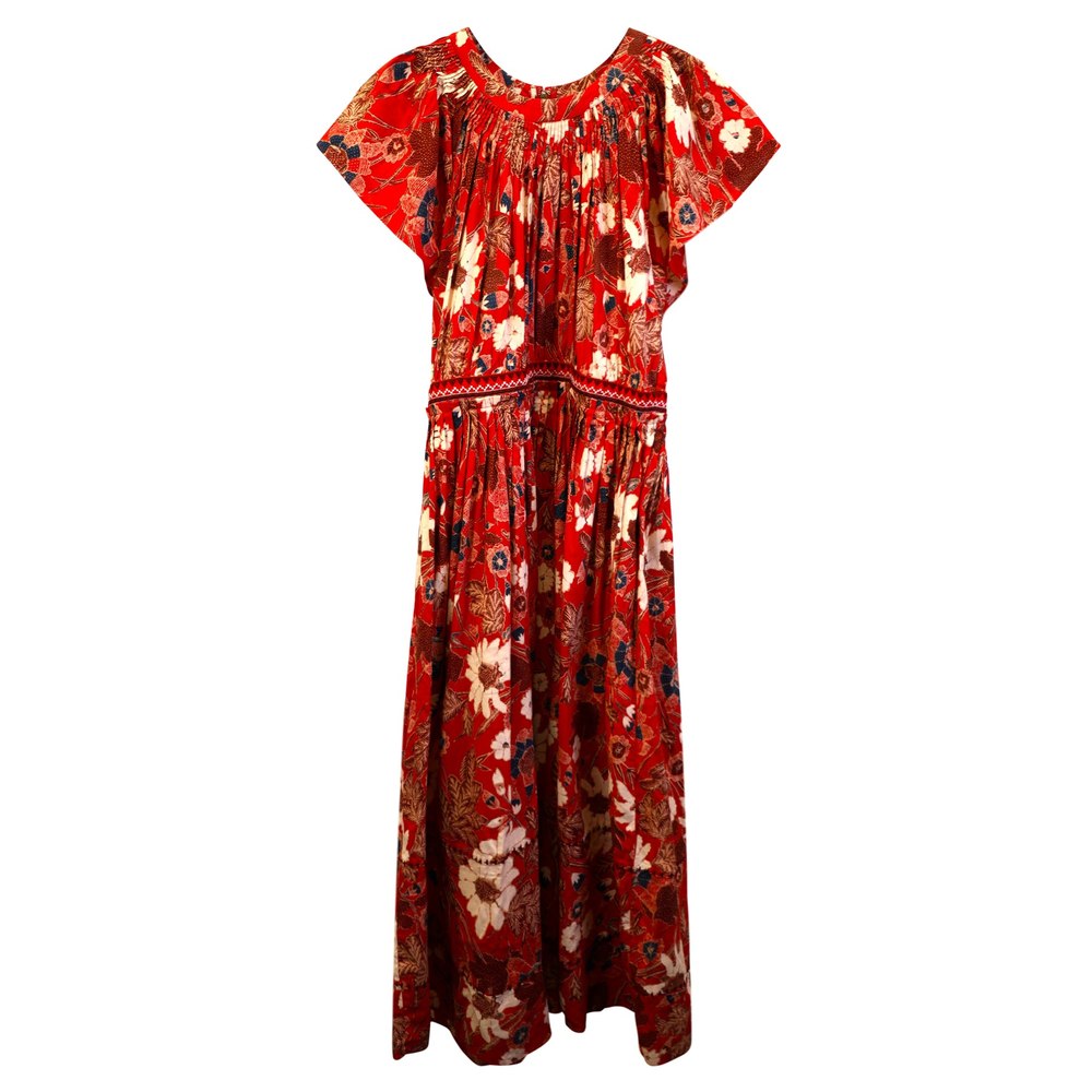Ulla Johnson Lottie Pleated Floral-Print Midi Dress in Red Cotton 7748700569660