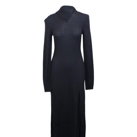 Women’s Black Wool Twist Neck Maxi Dress