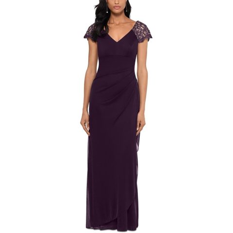 Petites Lace Shoulder V Neck Maxi Dress