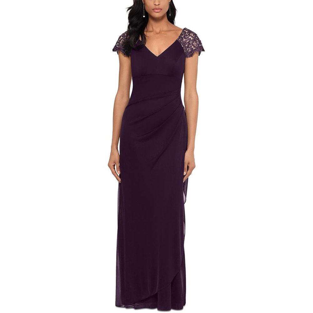 Petites Lace Shoulder V Neck Maxi Dress