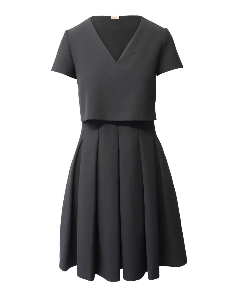 Maje Pleated Skirt Mini Dress in Black Polyester