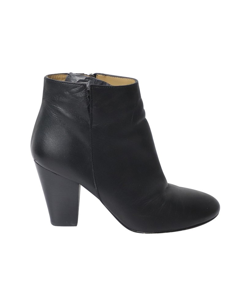 Whistles Chunky Mid-Heel Ankle Boots in Black Leather 7748706304060