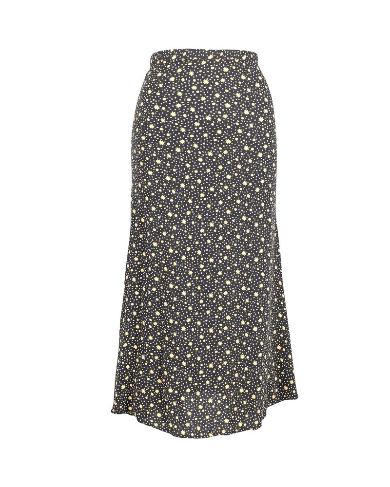 Reformation Floral Print Midi Skirt in Black Polyester