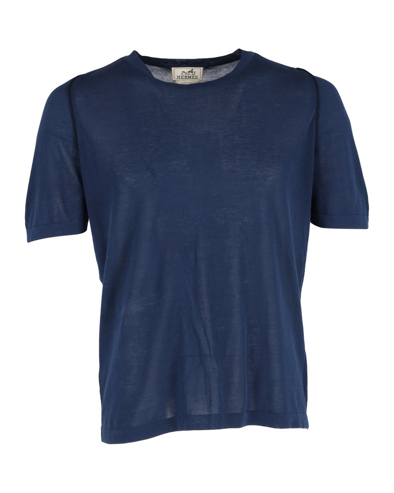 Hermes Crewneck T-shirt in Blue Cotton 7748714954812