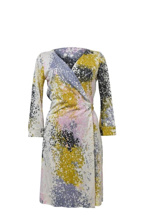 Diane Von Furstenberg Paint Splatter Print Wrap Dress in Multicolor Silk 7748715053116